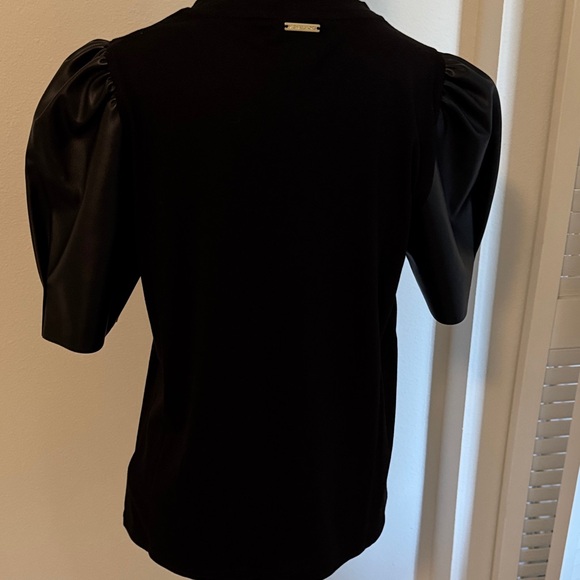 Michael Kors Elegant Black Puff Leatherette Sleeve Top NWOT - Picture 6 of 7